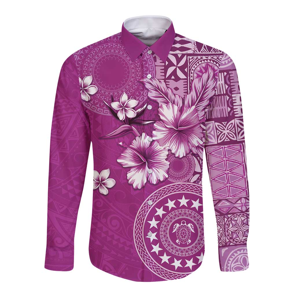 Cook Islands Long Sleeve Button Shirt Fandango Hibiscus And Stars