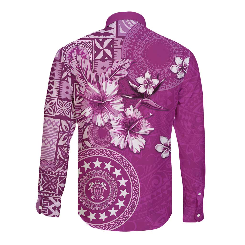 Cook Islands Long Sleeve Button Shirt Fandango Hibiscus And Stars