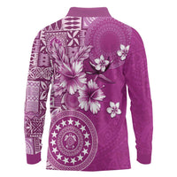 Cook Islands Long Sleeve Polo Shirt Fandango Hibiscus And Stars
