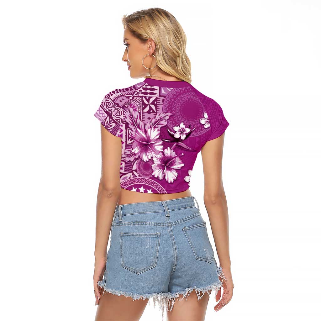 Cook Islands Raglan Cropped T Shirt Fandango Hibiscus And Stars