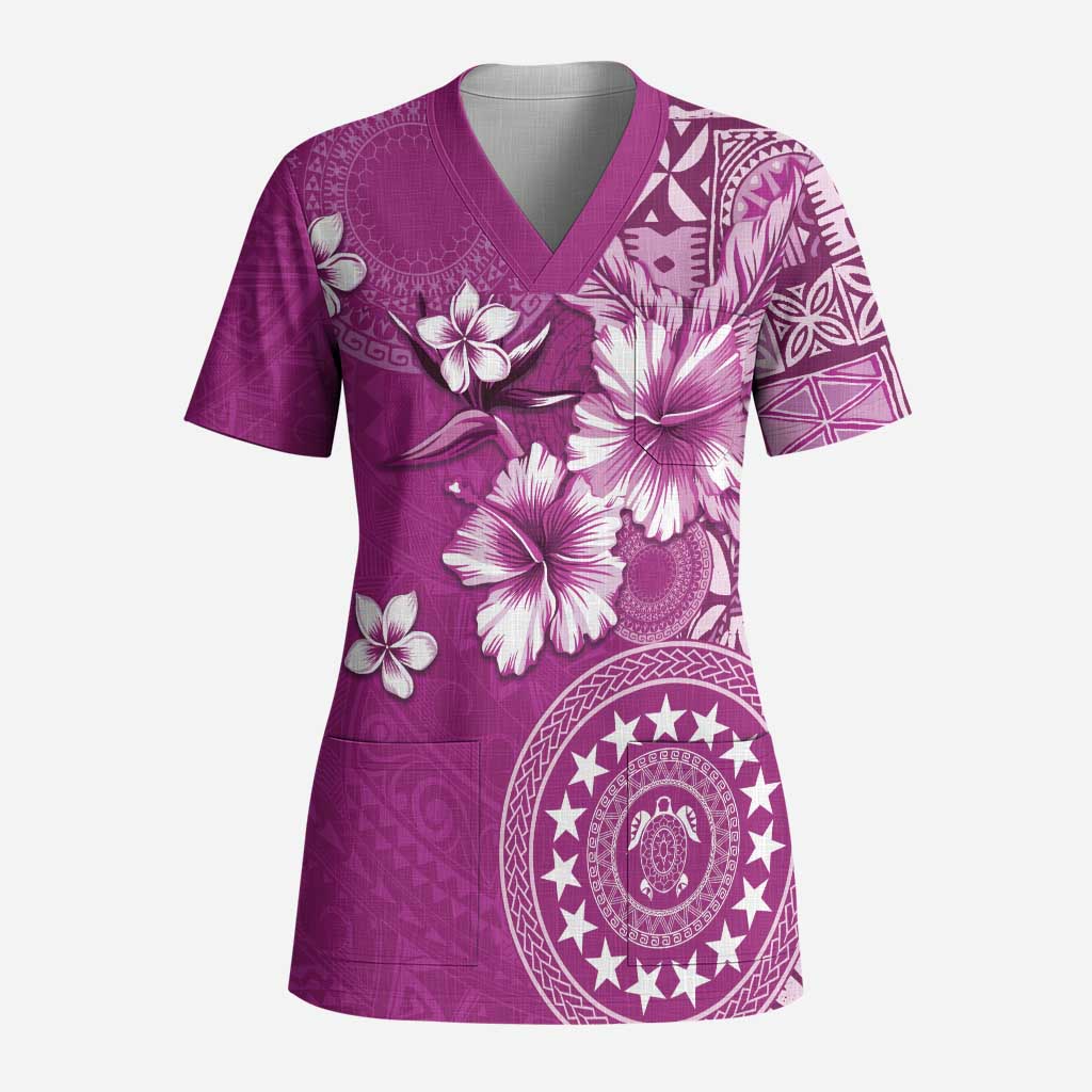 Cook Islands Scrub Top Fandango Hibiscus And Stars - Polynesian Pride