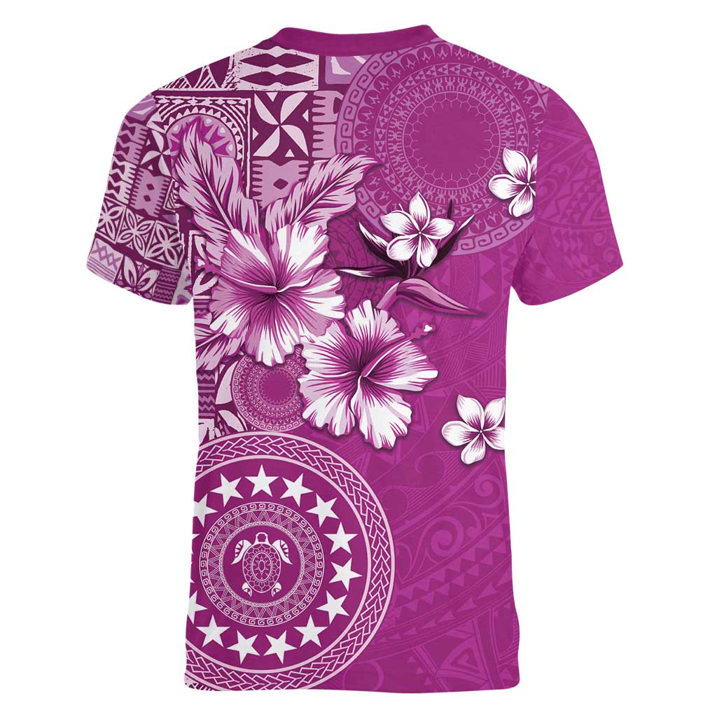 Cook Islands Women V-Neck T-Shirt Fandango Hibiscus And Stars