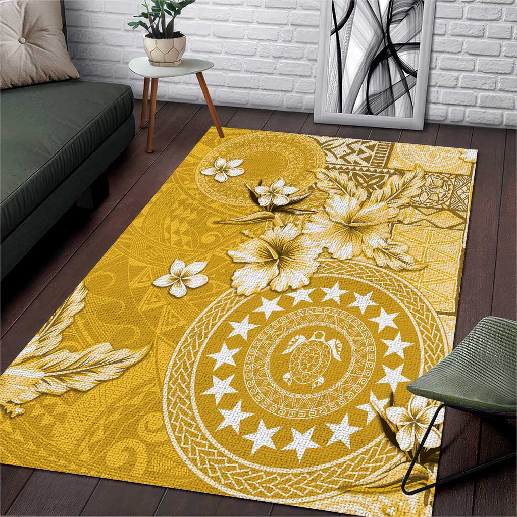 Cook Islands Area Rug Yellow Hibiscus And Stars
