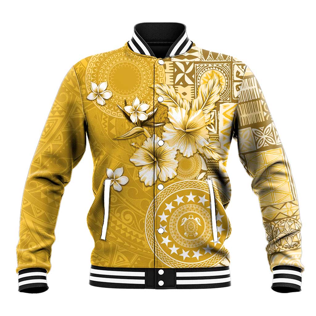 Cook Islands Baseball Jacket Yellow Hibiscus And Stars