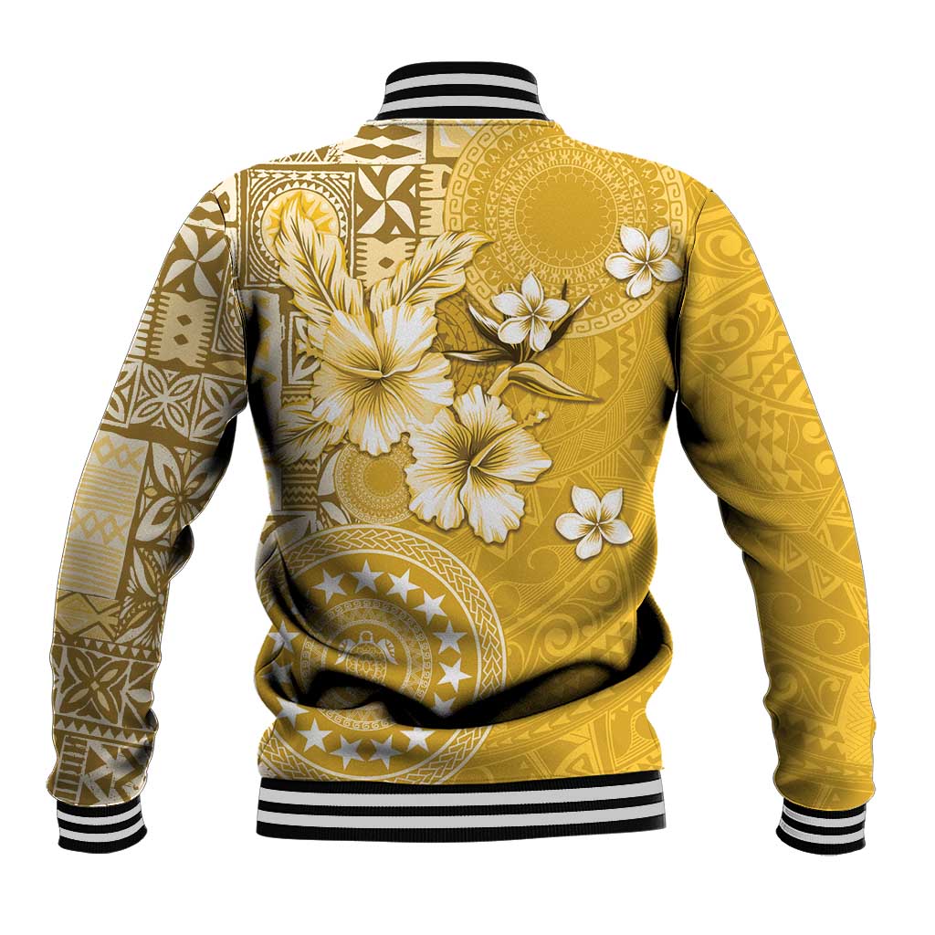 Cook Islands Baseball Jacket Yellow Hibiscus And Stars