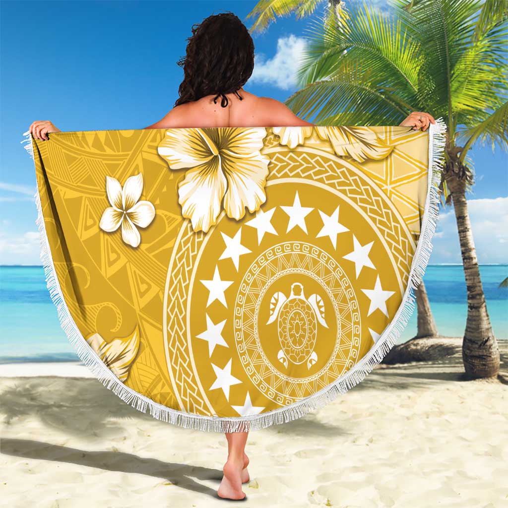 Cook Islands Beach Blanket Yellow Hibiscus And Stars