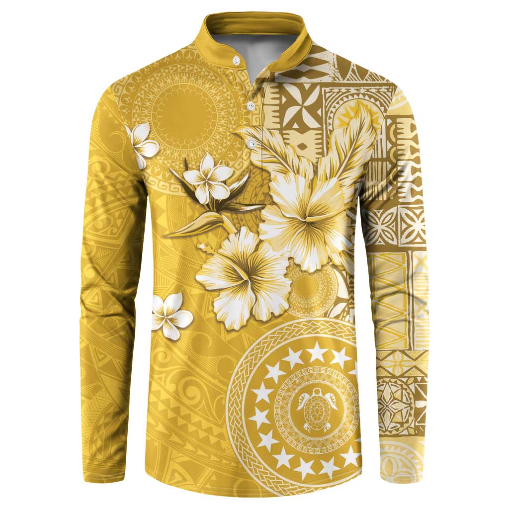 Cook Islands Button Sweatshirt Yellow Hibiscus And Stars
