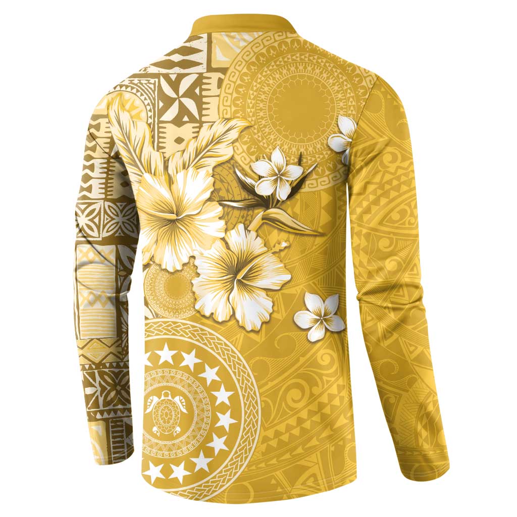 Cook Islands Button Sweatshirt Yellow Hibiscus And Stars