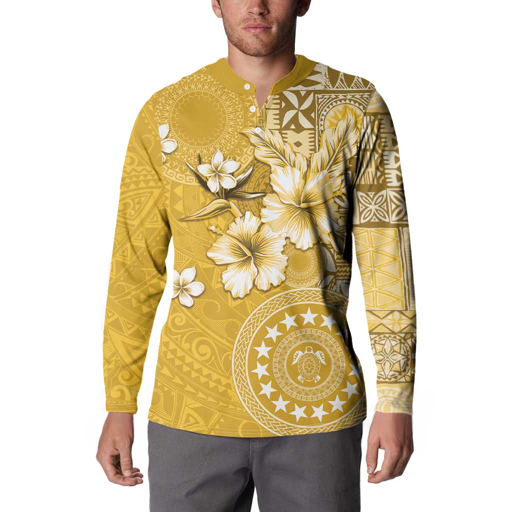 Cook Islands Button Sweatshirt Yellow Hibiscus And Stars
