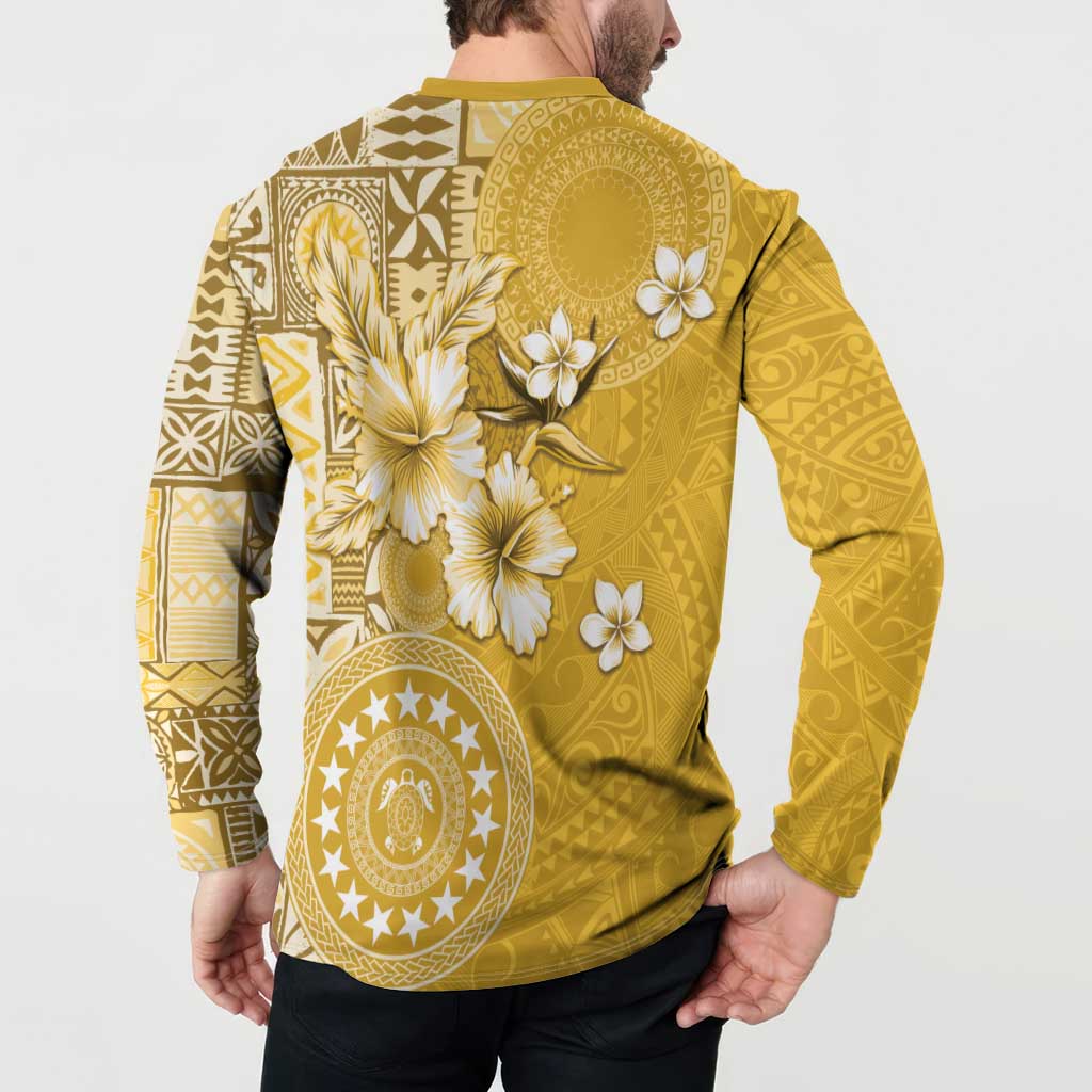 Cook Islands Button Sweatshirt Yellow Hibiscus And Stars
