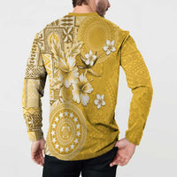 Cook Islands Button Sweatshirt Yellow Hibiscus And Stars