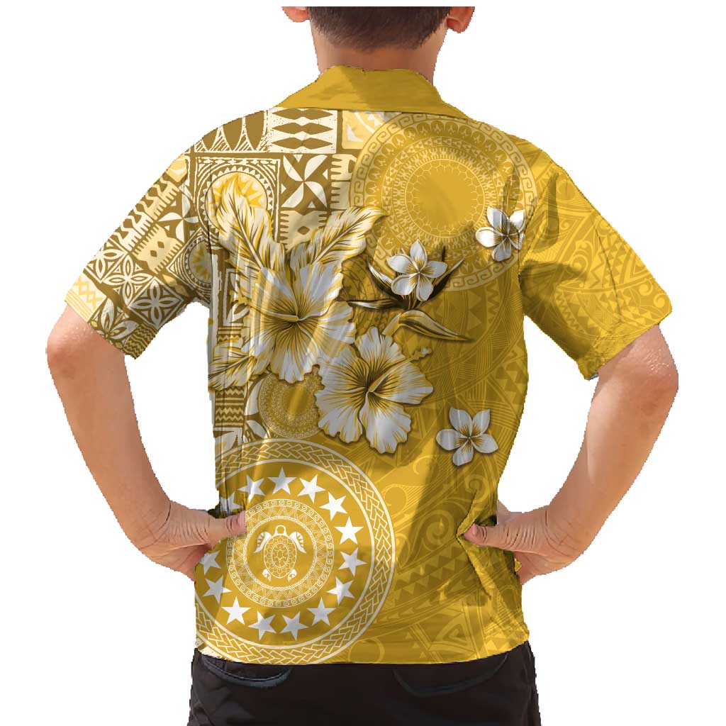 Cook Islands Family Matching Mermaid Dress and Hawaiian Shirt Yellow Hibiscus And Stars