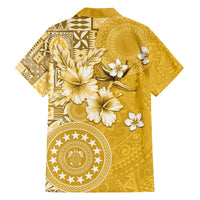 Cook Islands Family Matching Off The Shoulder Long Sleeve Dress and Hawaiian Shirt Yellow Hibiscus And Stars