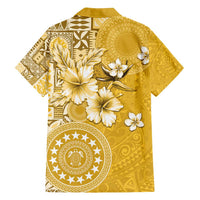 Cook Islands Family Matching Tank Maxi Dress and Hawaiian Shirt Yellow Hibiscus And Stars