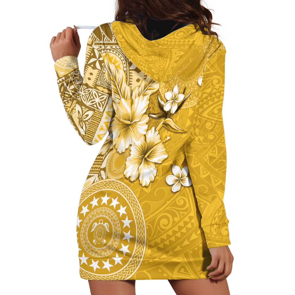Cook Islands Hoodie Dress Yellow Hibiscus And Stars