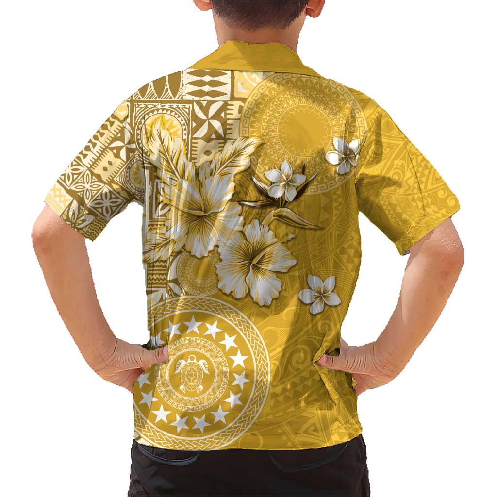 Cook Islands Kid Hawaiian Shirt Yellow Hibiscus And Stars