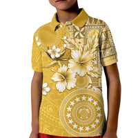 Cook Islands Kid Polo Shirt Yellow Hibiscus And Stars