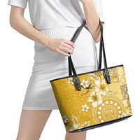 Cook Islands Leather Tote Bag Yellow Hibiscus And Stars
