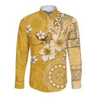 Cook Islands Long Sleeve Button Shirt Yellow Hibiscus And Stars