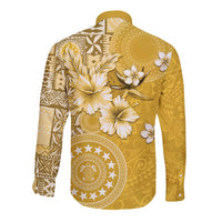 Cook Islands Long Sleeve Button Shirt Yellow Hibiscus And Stars