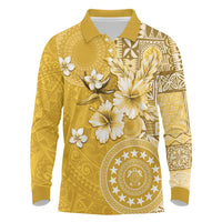 Cook Islands Long Sleeve Polo Shirt Yellow Hibiscus And Stars