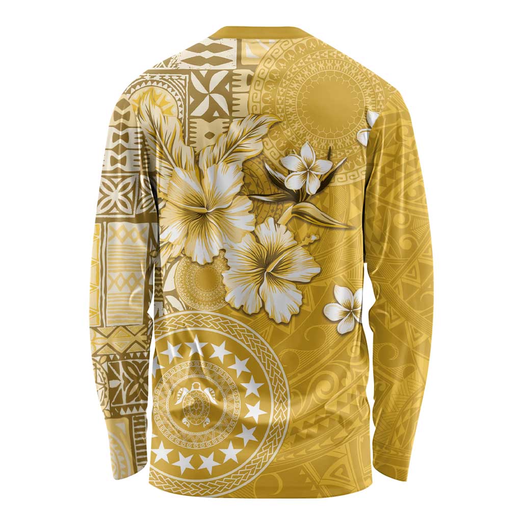 Cook Islands Long Sleeve Shirt Yellow Hibiscus And Stars