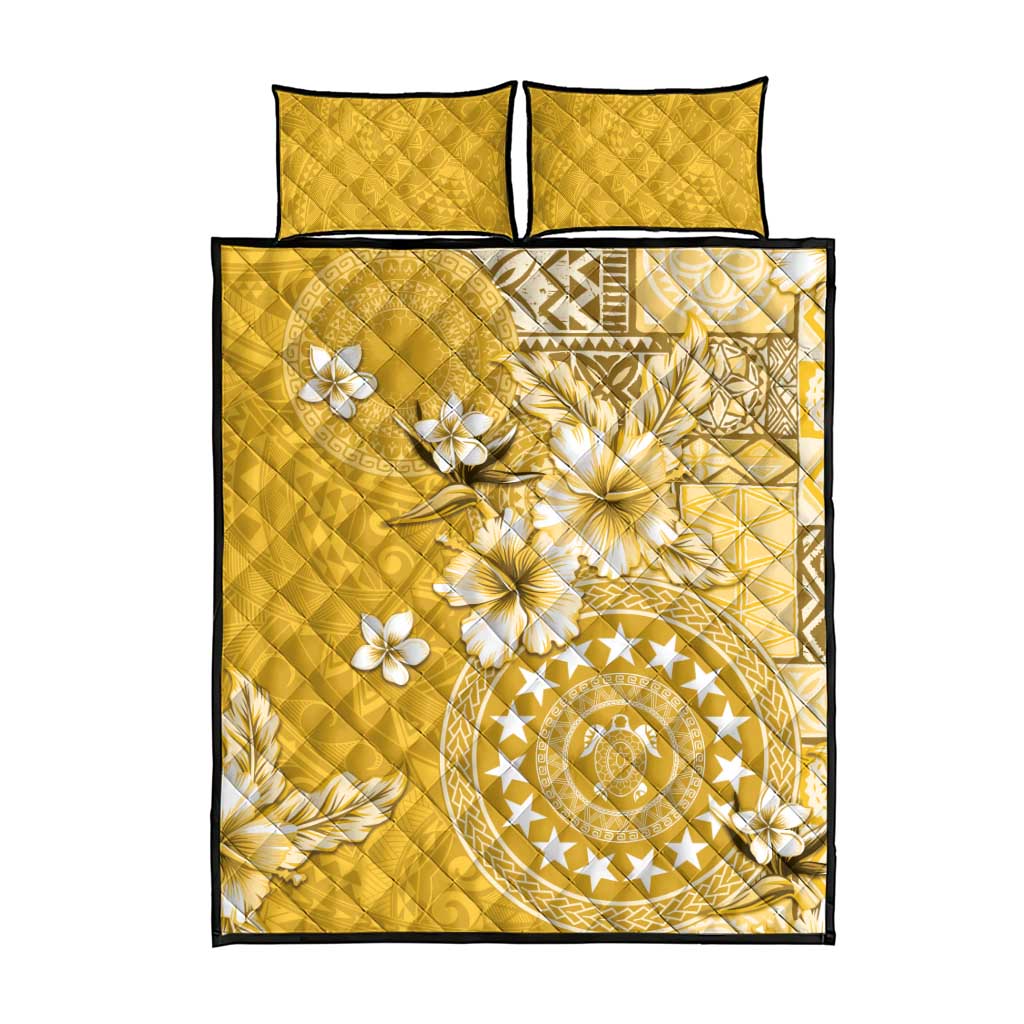 Cook Islands Quilt Bed Set Yellow Hibiscus And Stars