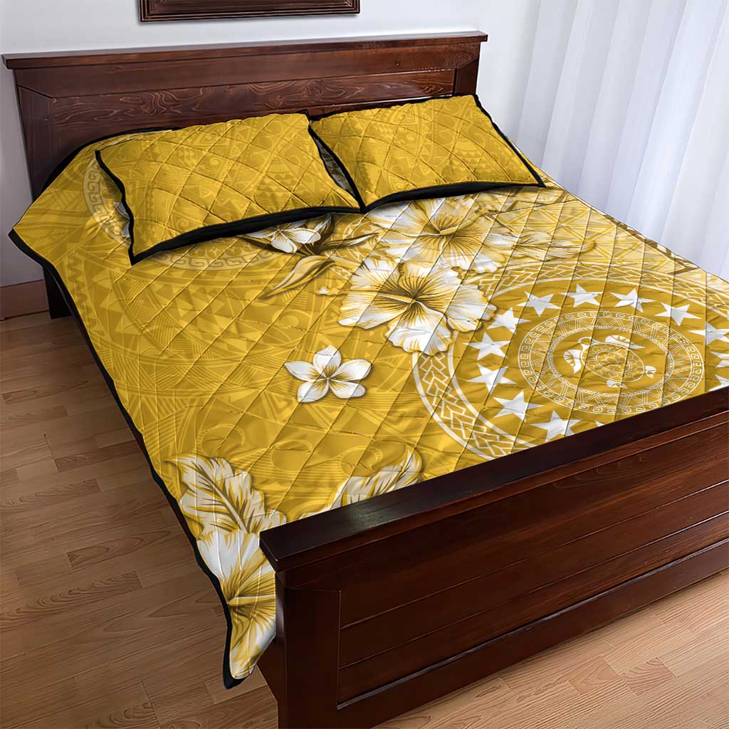 Cook Islands Quilt Bed Set Yellow Hibiscus And Stars