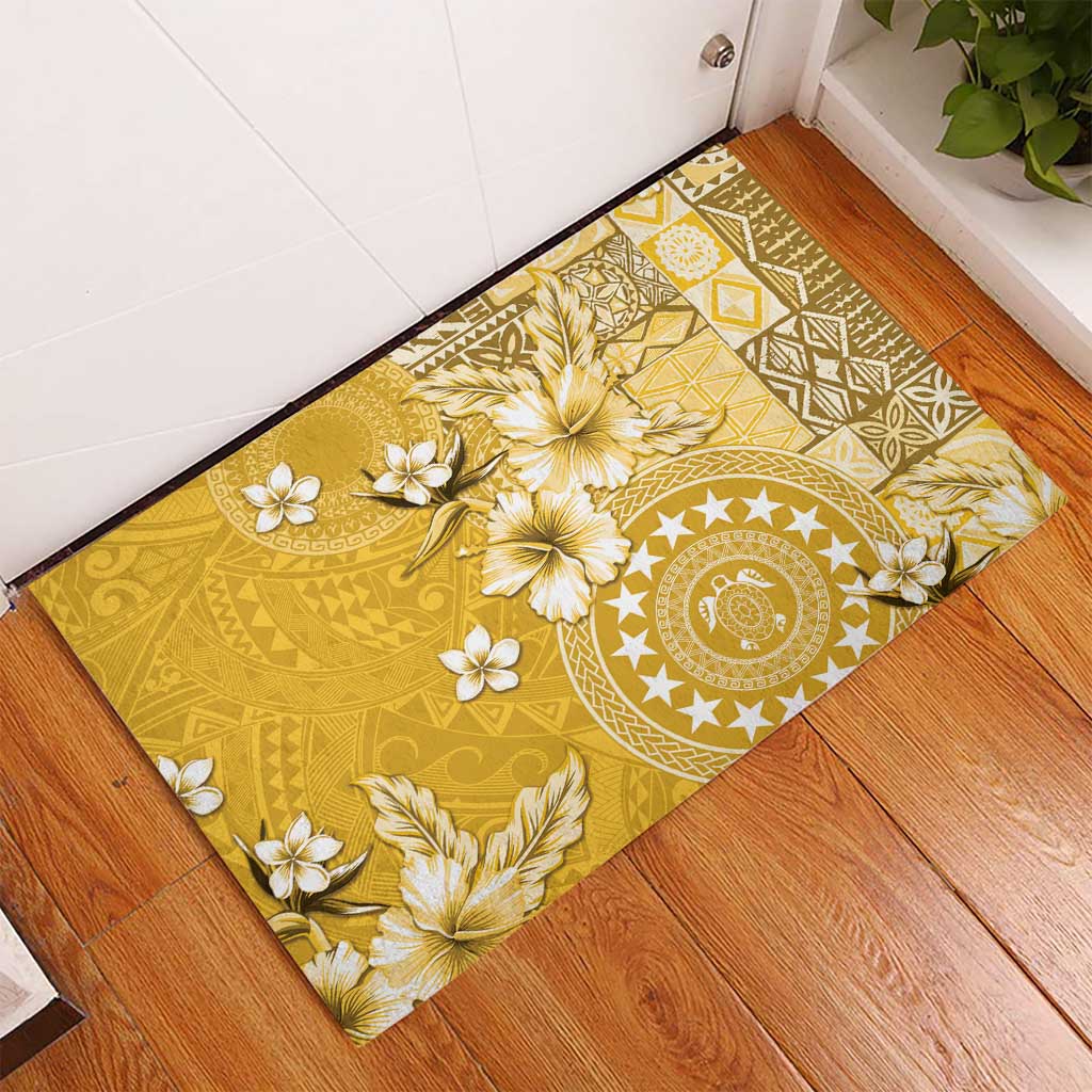 Cook Islands Rubber Doormat Yellow Hibiscus And Stars