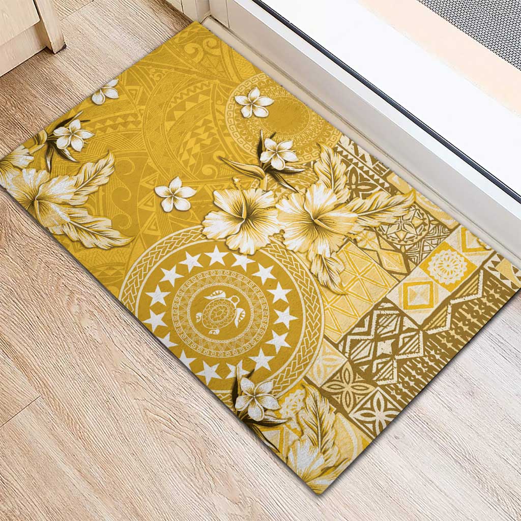 Cook Islands Rubber Doormat Yellow Hibiscus And Stars