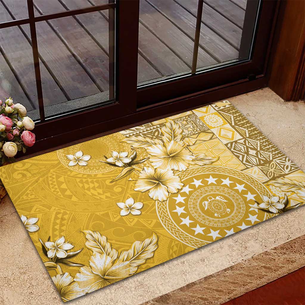 Cook Islands Rubber Doormat Yellow Hibiscus And Stars