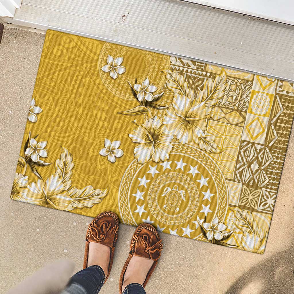 Cook Islands Rubber Doormat Yellow Hibiscus And Stars