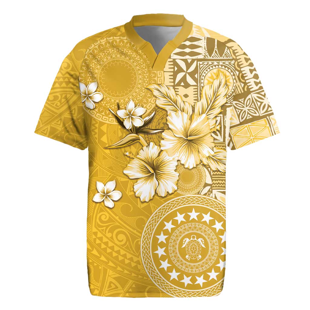 Cook Islands Rugby Jersey Yellow Hibiscus And Stars