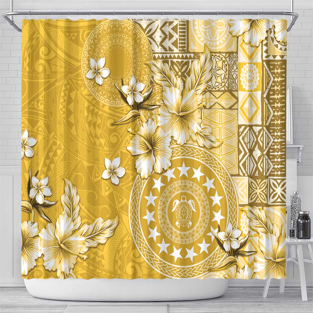 Cook Islands Shower Curtain Yellow Hibiscus And Stars
