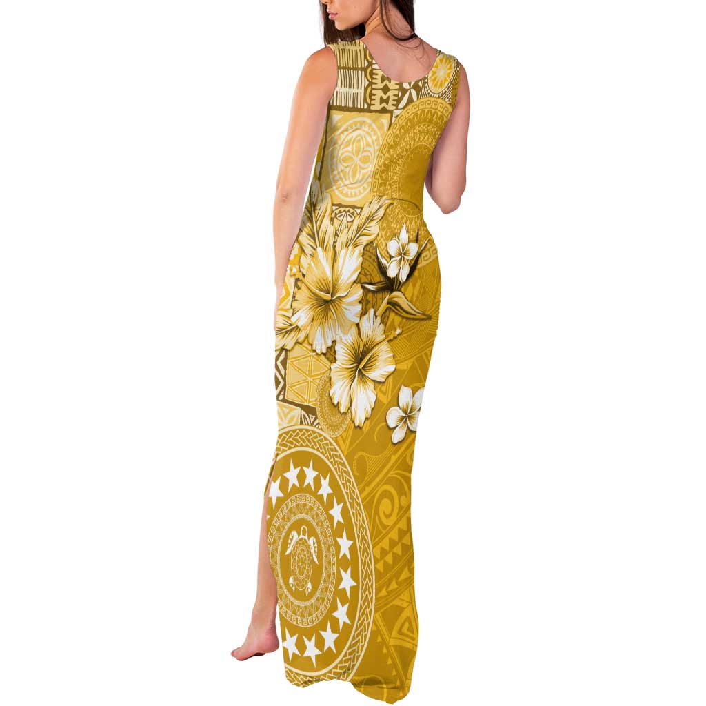 Cook Islands Tank Maxi Dress Yellow Hibiscus And Stars