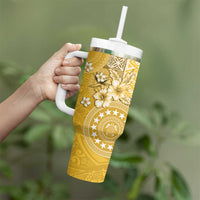Cook Islands Tumbler With Handle Yellow Hibiscus And Stars