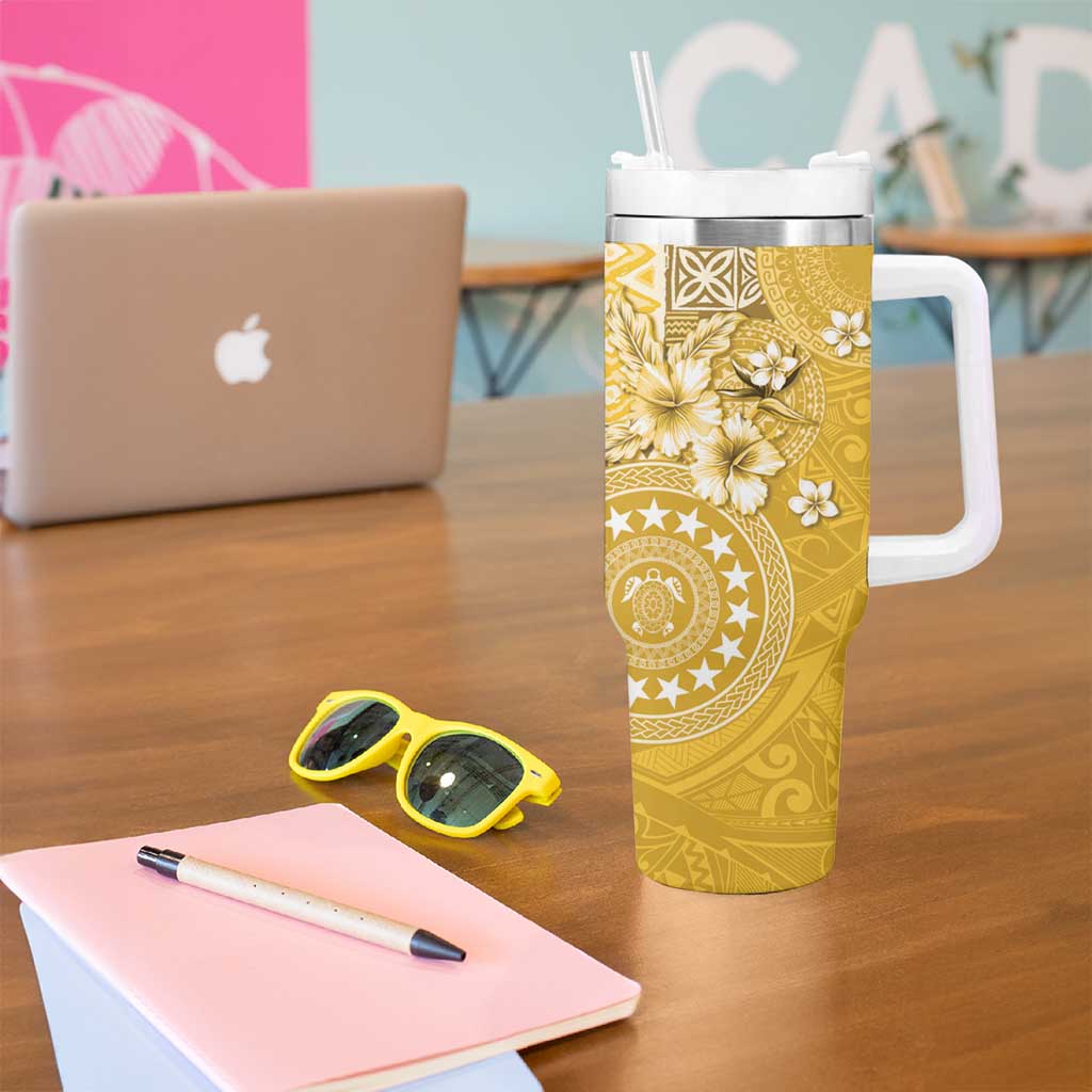 Cook Islands Tumbler With Handle Yellow Hibiscus And Stars