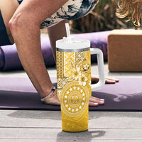 Cook Islands Tumbler With Handle Yellow Hibiscus And Stars