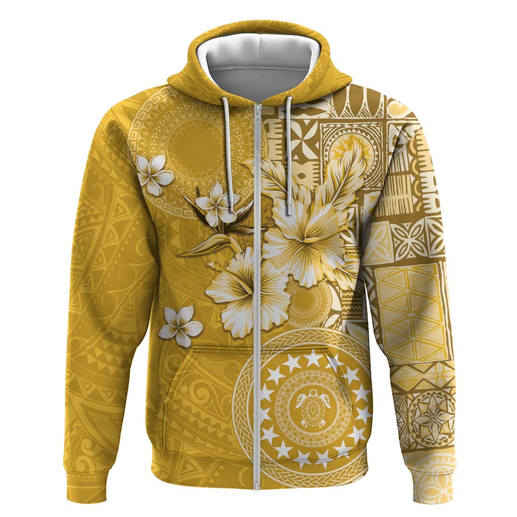 Cook Islands Zip Hoodie Yellow Hibiscus And Stars