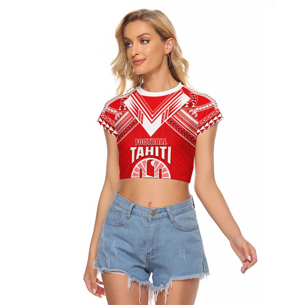 Custom Tahiti Football Raglan Cropped T Shirt Coat Of Arms Polynesian Tribal Pattern LT05 Female Red - Polynesian Pride