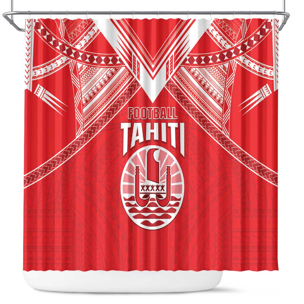 Tahiti Football Shower Curtain Coat Of Arms Polynesian Tribal Pattern LT05 Red - Polynesian Pride