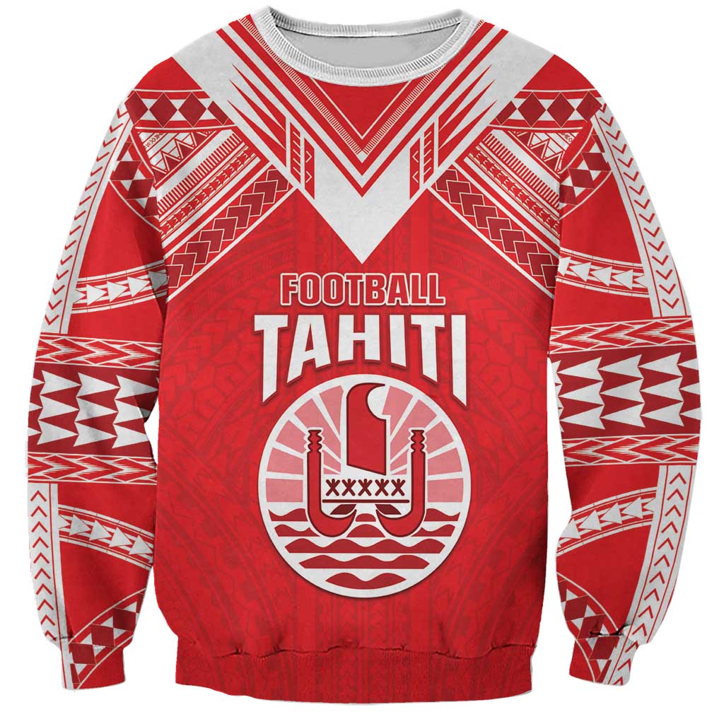 Custom Tahiti Football Sweatshirt Coat Of Arms Polynesian Tribal Pattern LT05 Unisex Red - Polynesian Pride