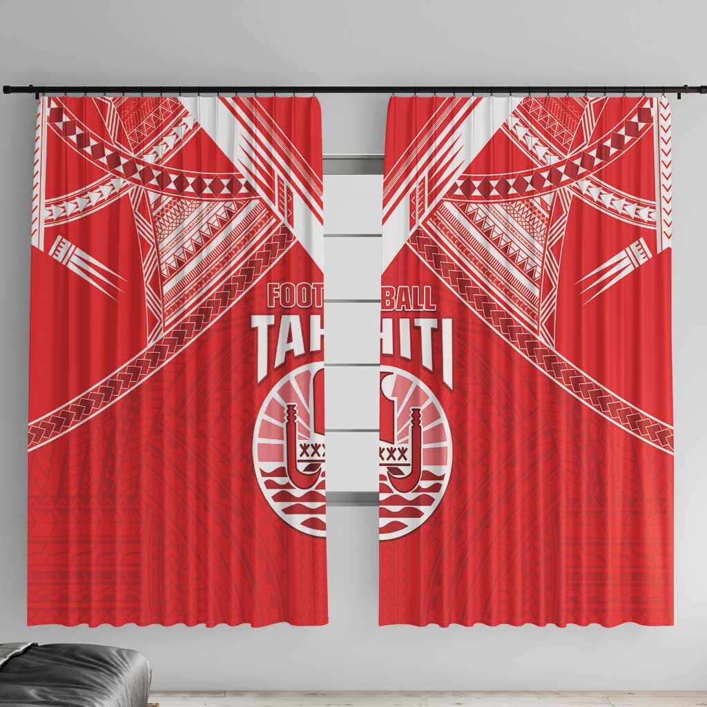 Tahiti Football Window Curtain Coat Of Arms Polynesian Tribal Pattern LT05 With Hooks Red - Polynesian Pride