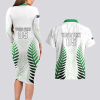 Custom New Zealand Fern Football Couples Matching Long Sleeve Bodycon Dress and Hawaiian Shirt Simple Style