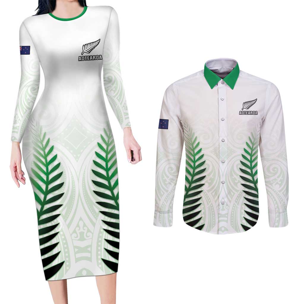 Custom New Zealand Fern Football Couples Matching Long Sleeve Bodycon Dress and Long Sleeve Button Shirt Simple Style