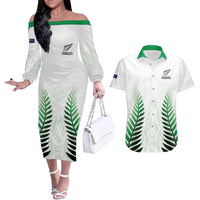Custom New Zealand Fern Football Couples Matching Off The Shoulder Long Sleeve Dress and Hawaiian Shirt Simple Style