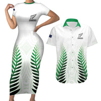 Custom New Zealand Fern Football Couples Matching Short Sleeve Bodycon Dress and Hawaiian Shirt Simple Style