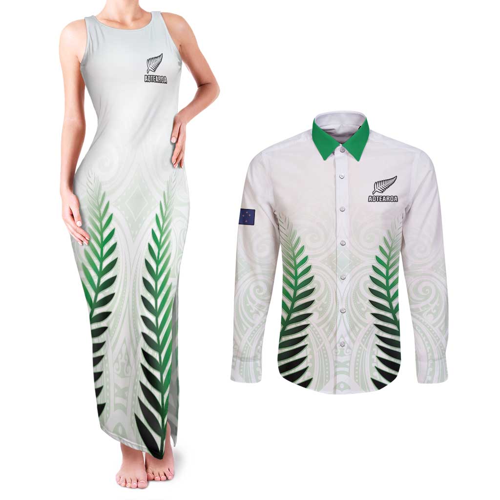 Custom New Zealand Fern Football Couples Matching Tank Maxi Dress and Long Sleeve Button Shirt Simple Style
