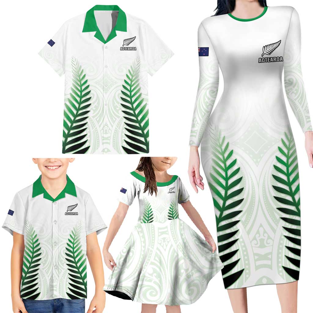 Custom New Zealand Fern Football Family Matching Long Sleeve Bodycon Dress and Hawaiian Shirt Simple Style