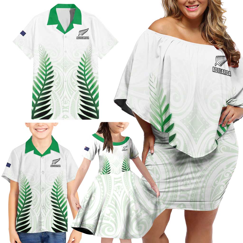 Custom New Zealand Fern Football Family Matching Off Shoulder Short Dress and Hawaiian Shirt Simple Style